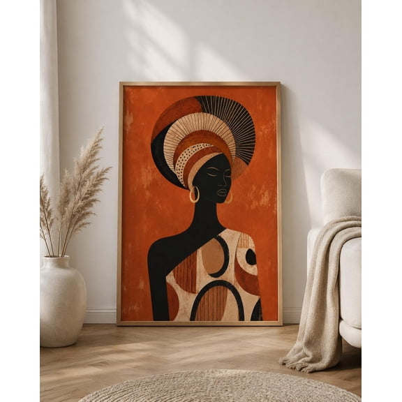 Afrocentric Portrait Print Modern Woman Decor Terracotta Boho Wall Decor African Female