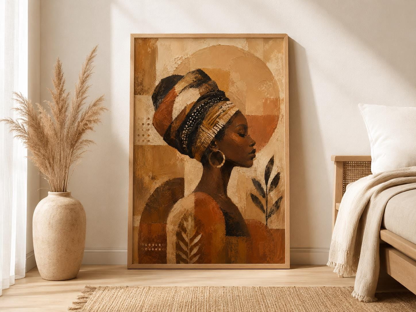 Afrocentric Portrait Woman Terracotta Boho African Female Abstract ...