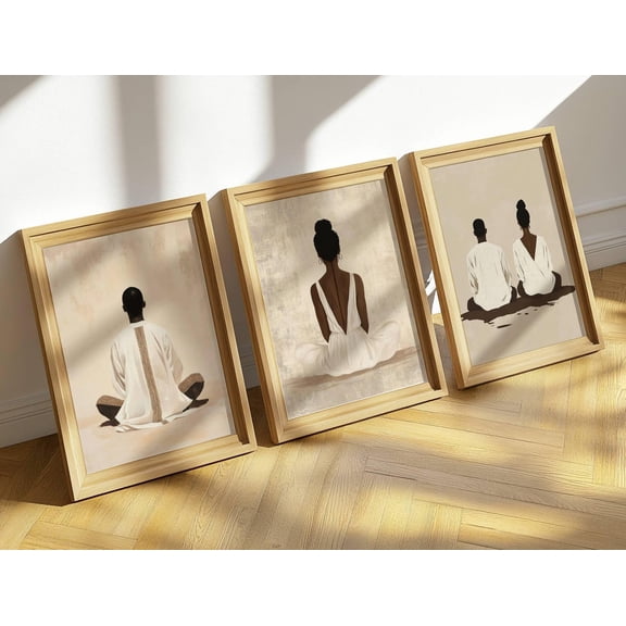 Afrocentric Prayer Art Black Family Wall Art Minimalist Spiritual Prints Set 3 Stretched Canvas 16x24