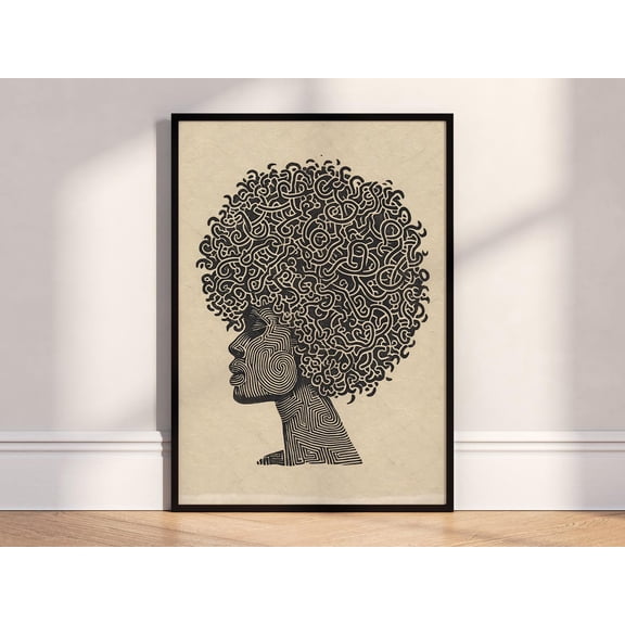 Afrocentric Woman Line Silhouette Wall Art Poster Unframed Paper Print