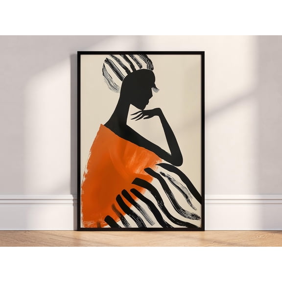 Afrocentric Woman Silhouette Orange Black Art Poster Unframed Paper Print