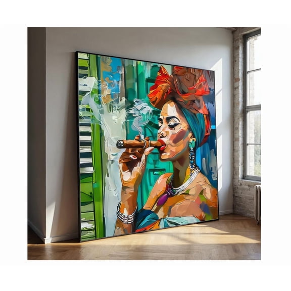 Afrocentric Woman With Cigar Portrait Art Poster, Unframed Paper Poster 8x10in