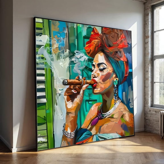 Afrocentric Woman With Cigar Portrait Art Poster, Unframed Paper Poster 8x10in