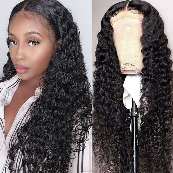 Afrodiva Deep Wave Lace Front Wigs Human Hair Wigs for Black Women 150% Density Glueless Transparent Lace Frontal Wigs Human Hair Pre Plucked with Baby Natural Color 18inch