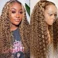thumbnail image 1 of Afrodiva Highlight Lace Front Wig Human Hair Colored Deep Wave Frontal Wigs for Black Women Ombre Blonde P427 Glueless Human Hair Wigs Pre Plucked 150% Density 24inch, 1 of 6