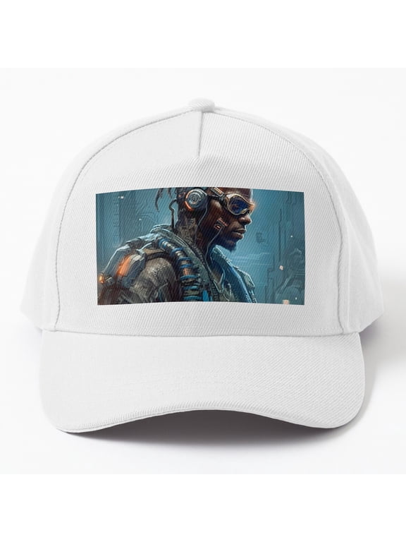 Afrofuturist Cyber-Warrior Baseball Cap, Science Fiction Battle Character Design Hat