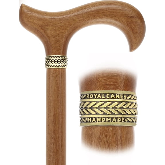 Afromosia Wood Derby Cane with Pewter Wheat Collar | Luxury Walking Cane for Men and Women | Stylish Canes | 37.5" Length, Supports up to 250 lbs | Walking Cane for Men and Women