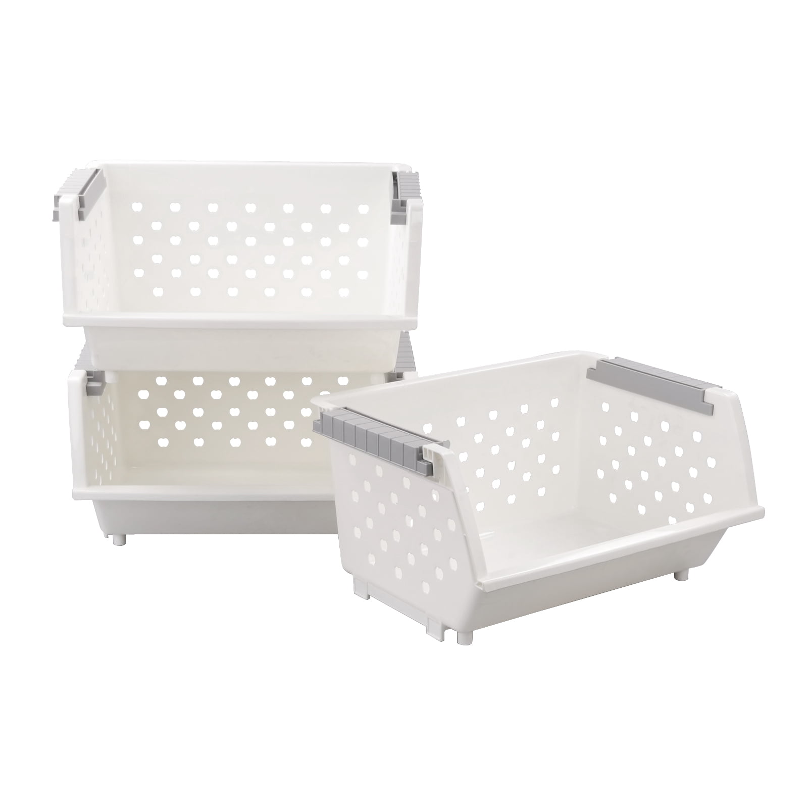 Afromy 3 Packs Plastic Stacking Organizer, Stackable Shelves Storage ...