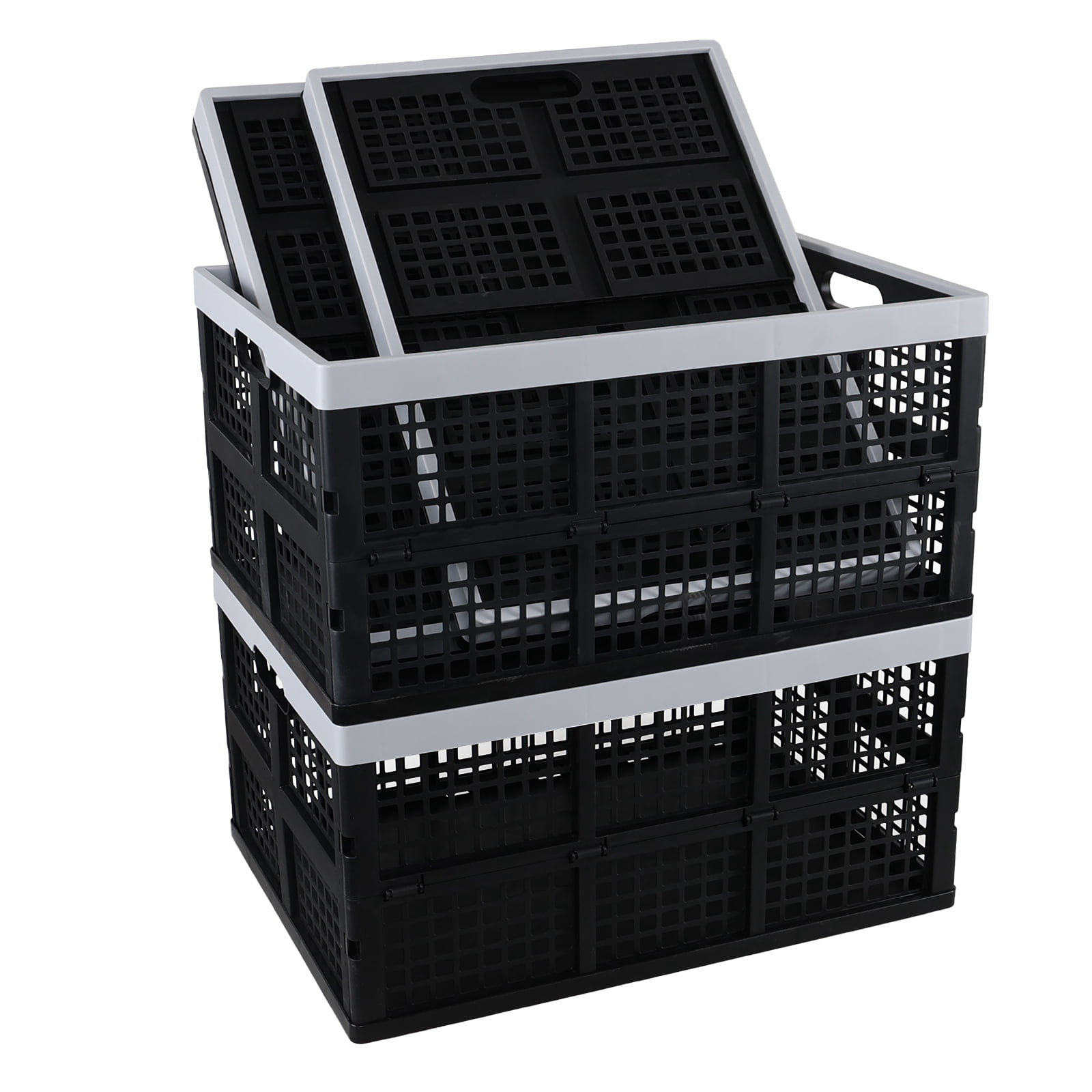 Afromy 66 L Large Stackable Storage Crates, Black Plastic Collapsible Storage Basket, 4 Pack