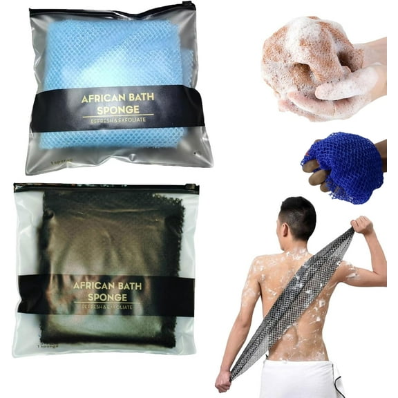 Afroscrub African Exfoliating Net Sponge, Afro Scrub African Net Sponge, African Bath Sponge, African Net Long Net Bath Sponge Shower Body Scrubber (a 2PCS)