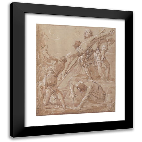 After Alessandro Tiarini 15x17 Black Modern Framed Museum Art Print Titled - Elevation of the Cross (1577-1668)