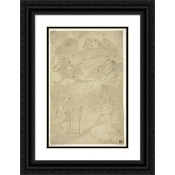 After Andrea Boscoli 17x24 Black Ornate Framed Double Matted Museum Art Print Titled: Annunciation