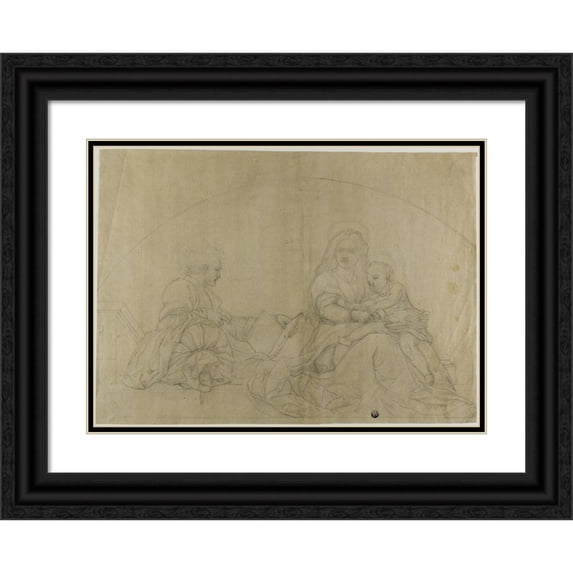 After Andrea del Sarto 14x11 Black Ornate Wood Framed Double Matted Museum Art Print Titled: Madonna Del Sacco