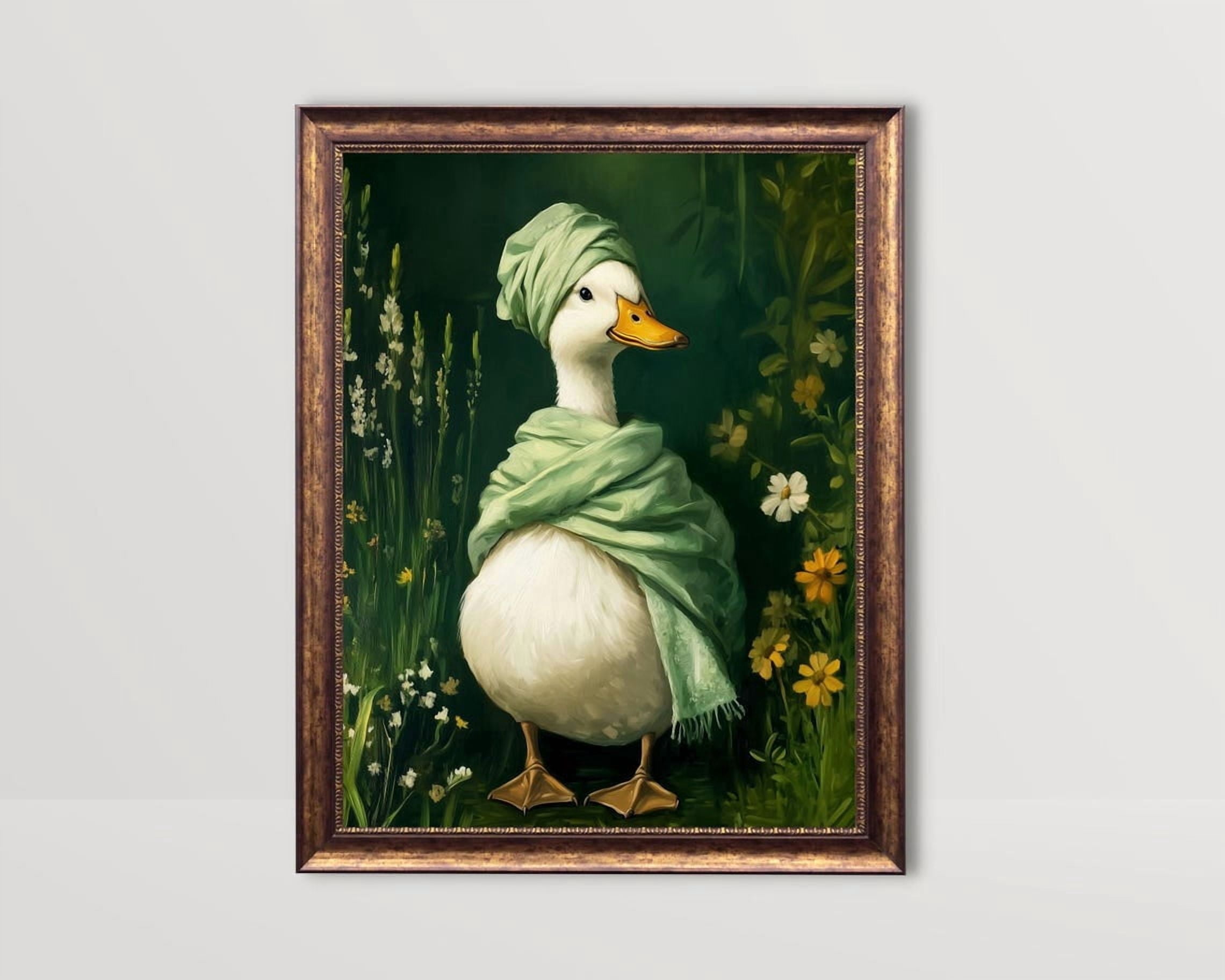After Bath Duck Goose Head Towel Dark Green Funny Bathroom Wall Art ...