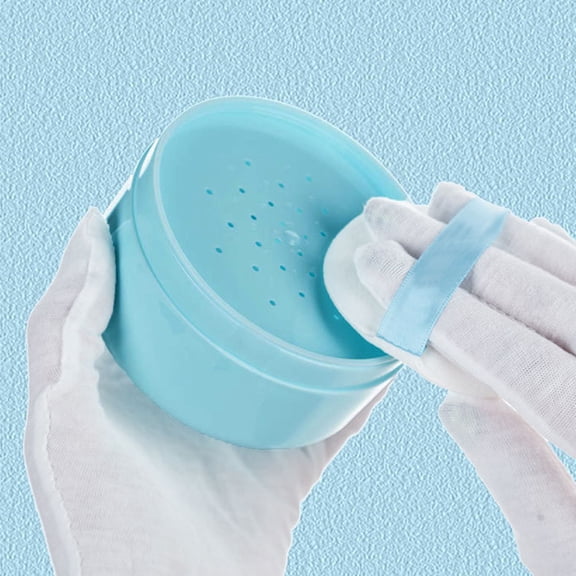 After-Bath Puff Box Empty Body Powder Container Dispenser Case with Sifter and Powder Puffs for Home and Travel Use