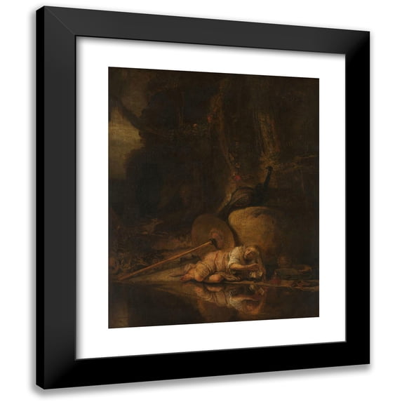 After Carel Fabritius 12x14 Black Modern Framed Museum Art Print Titled - Hera Hiding During the Battle of the Gods and Giants (After C. 1643)