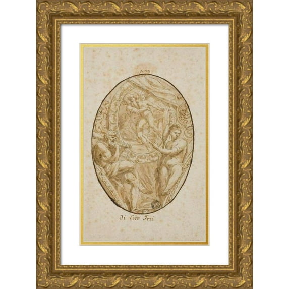 After Ciro Ferri 11x14 Gold Ornate Wood Frame and Double Matted Museum Art Print Titled - Spandrel with Rape of Orytheia Flanked by Hercules and Omphale