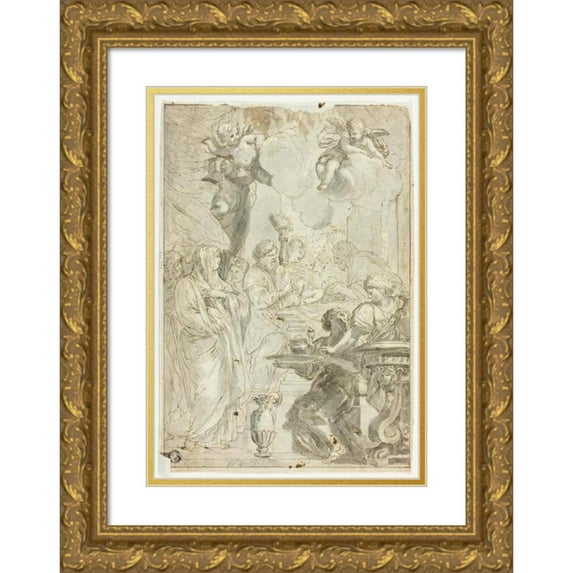 After Ciro Ferri 14x18 Gold Ornate Wood Frame and Double Matted Museum Art Print Titled - Circumcision