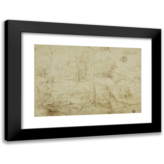 After Cornelius Massys 24x18 Black Modern Framed Museum Art Print Titled - Landscape with Tree in Center