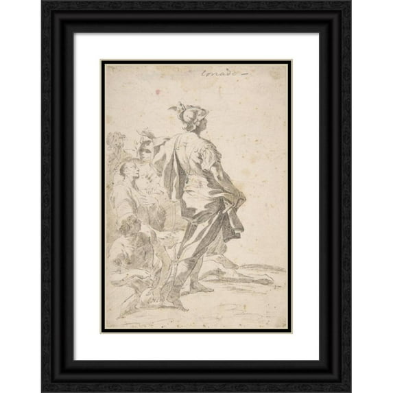 After Corrado Giaquinto 18x24 Black Ornate Framed Double Matted Museum Art Print Titled: Aeneas and Siblyl (1703-66)