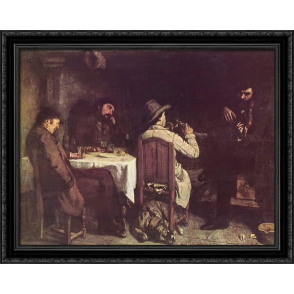After Dinner at Ornans 36x28 Large Black Ornate Wood Framed Canvas Art by Gustave Courbet