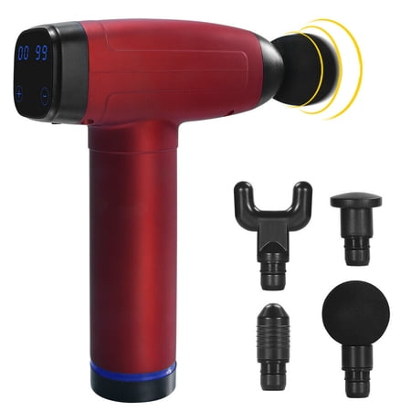 After Gym Ergonomic Massage Gun for Muscle Recovery, 6 Speeds, Rechargeable, Red, 4 Heads