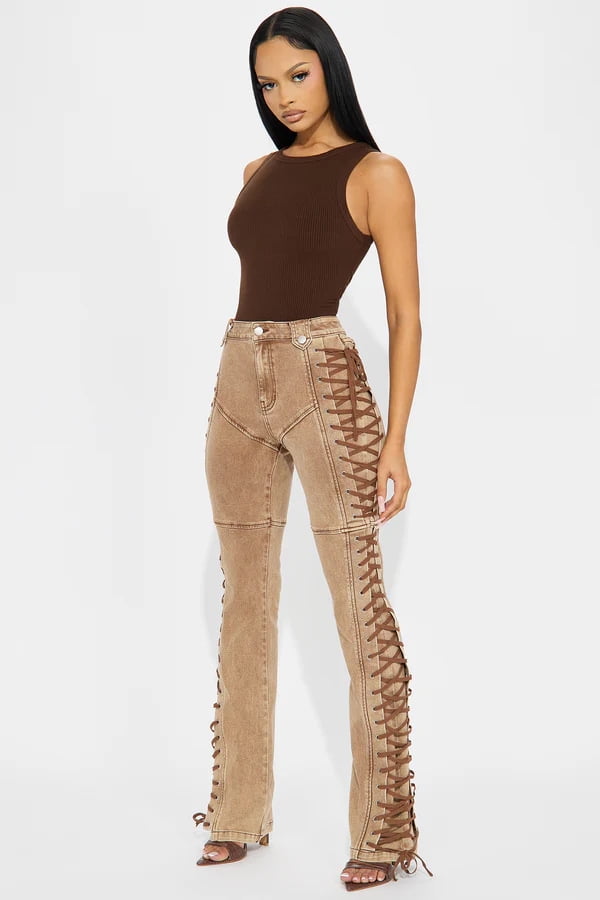 After Hours Lace Up Flare Pant (M, TortillaBrown) - Walmart.com