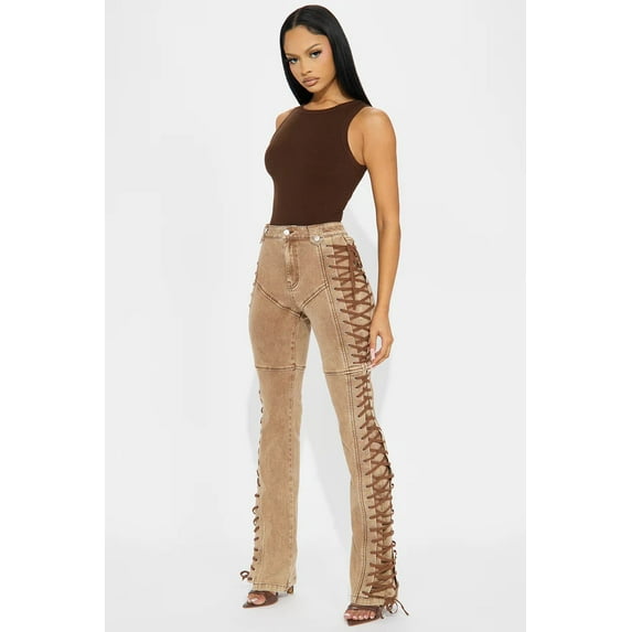 After Hours Lace Up Flare Pant (M, TortillaBrown)