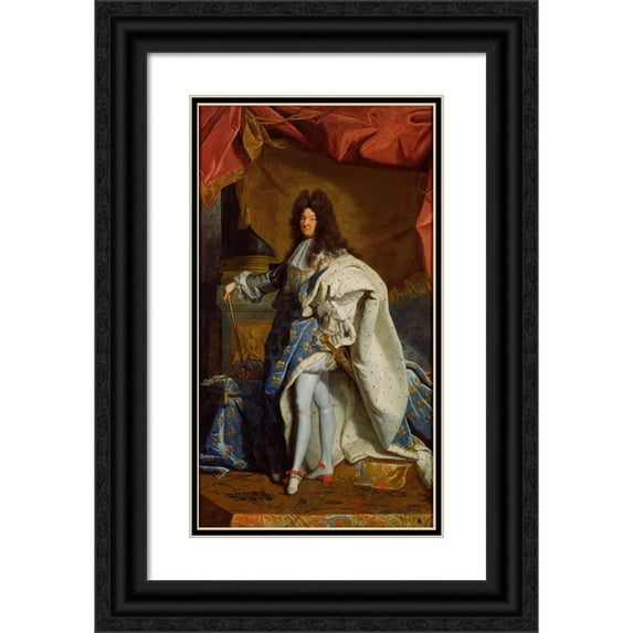 After Hyacinthe Rigaud 15x24 Black Ornate Framed Double Matted Museum Art Print Titled: Portrait of Louis Xiv