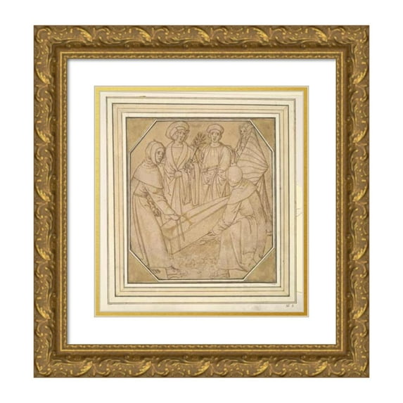 After Jacob Cornelisz van Amsterdam 15x16 Gold Ornate Wood Frame and Double Matted Museum Art Print Titled - Burying The Dead