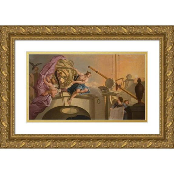 After Jacques De Lajoue 14x9 Gold Ornate Wood Frame and Double Matted Museum Art Print Titled - An Allegory of Astronomy