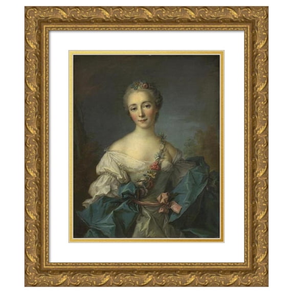 After Jean-Marc Nattier 15x18 Gold Ornate Wood Frame and Double Matted Museum Art Print Titled - Portrait of a Young Woman (1750-1760)