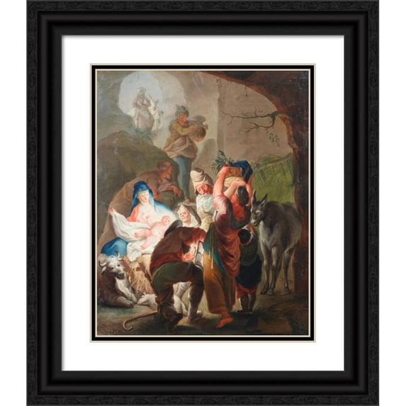 After Johanna Evangelista Holzera 20x24 Black Ornate Framed Double Matted Museum Art Print Titled: Adoration of the Shepherds (1730-1745)
