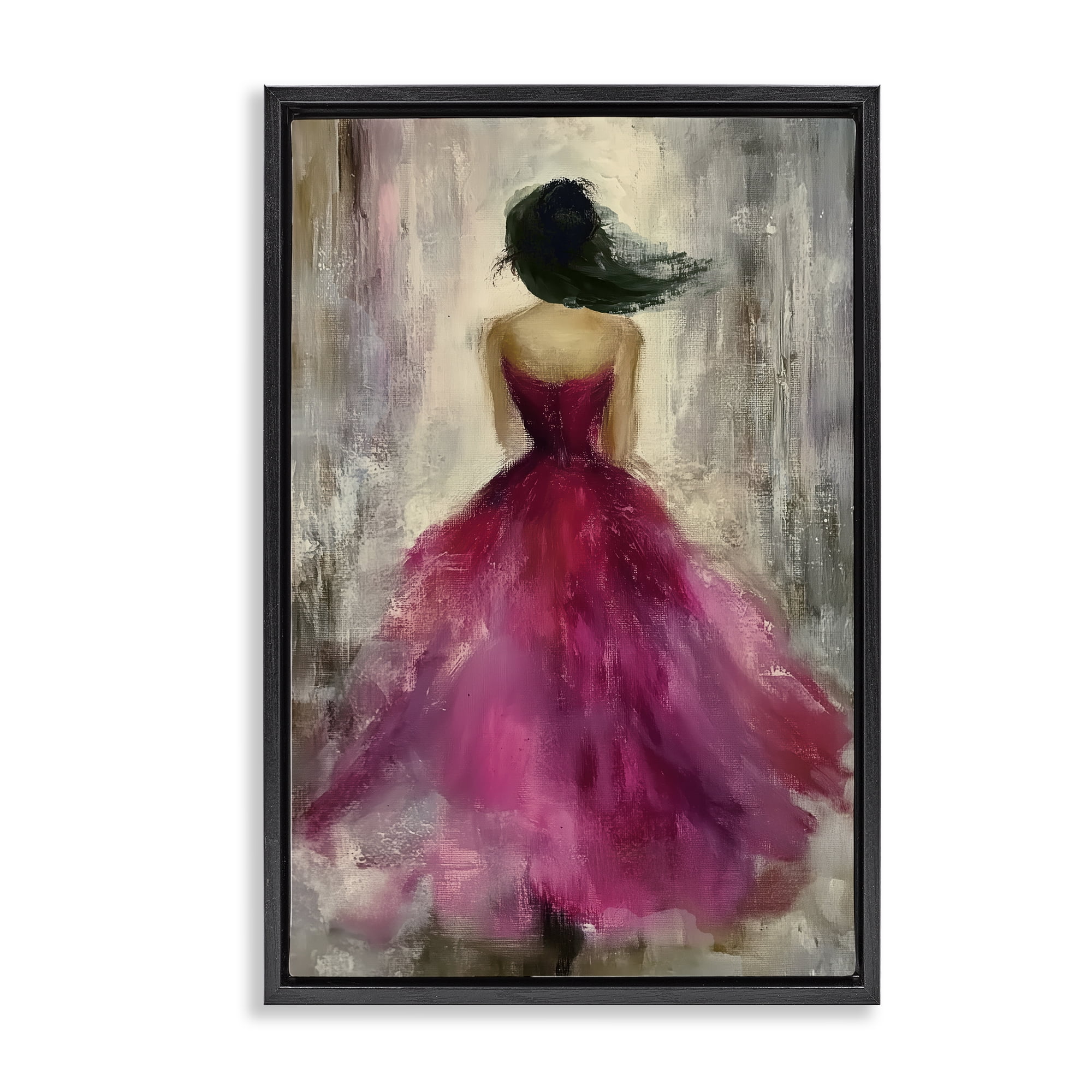 After Midnight Girl in Gown Black Framed Floater Canvas Wall Art, design by Annabelle Hall