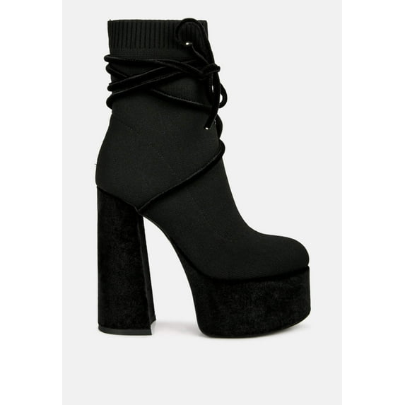 After Pay High Heel Velvet Knitted Boot