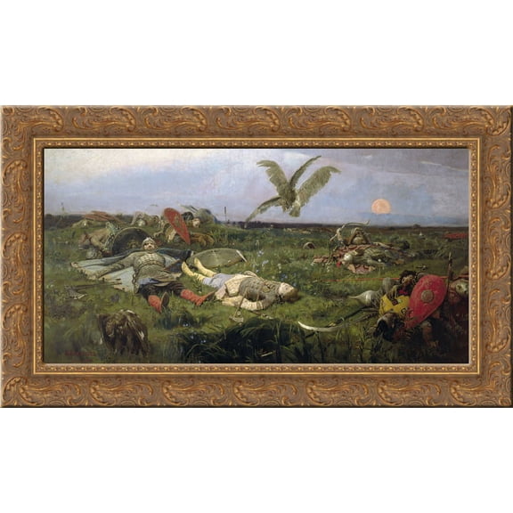 After Prince Igor`s Battle with the Polovtsy 24x14 Gold Ornate Wood Framed Canvas Art by Viktor Vasnetsov