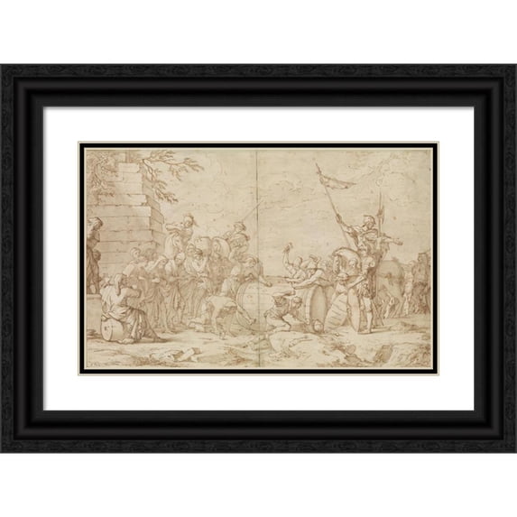 After Salvator Rosa 18x13 Black Ornate Wood Framed Double Matted Museum Art Print Titled - Death of Regulus (1615-73)