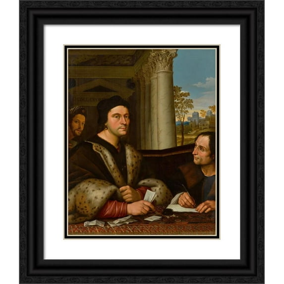 After Sebastiano del Piombo 15x18 Black Ornate Wood Framed Double Matted Museum Art Print Titled - Portrait of Ferry Carondelet (1473-1528) with His Secretaries