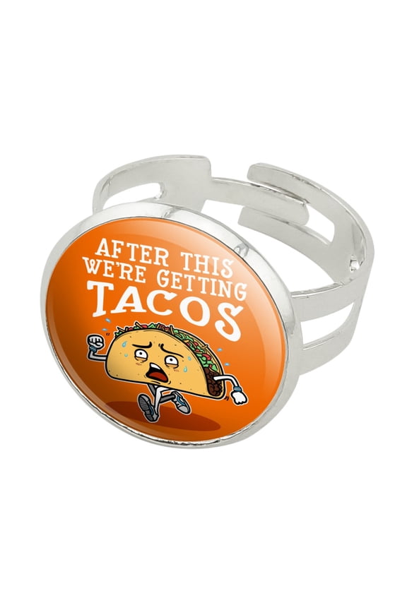 After This We're Getting Tacos Running Runner Marathon Silver Plated Adjustable Novelty Ring