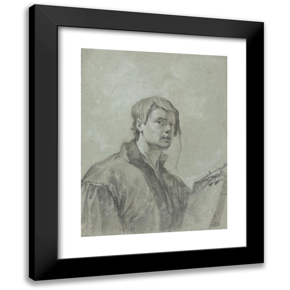 After Willem Drost 15x18 Black Modern Framed Museum Art Print Titled - An Artist Holding a Book and Compass