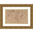 thumbnail image 1 of After William Hogarth 24x17 Gold Ornate Framed and Double Matted Museum Art Print Titled - Sheet of Studies of Heads (ca. 1795), 1 of 4