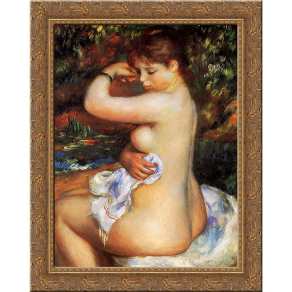 After the Bath 20x24 Gold Ornate Wood Framed Canvas Art by Renoir, Pierre Auguste