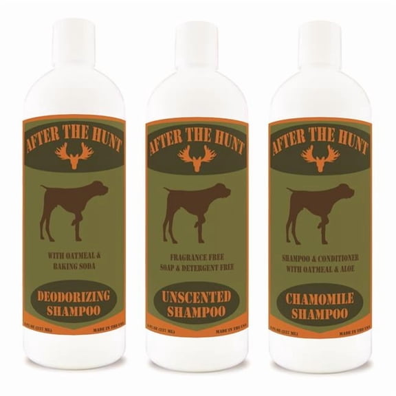 After the Hunt 192959899726 8 oz Complete Hunting Dog Shampoo System with Unscented for Chamomile & Oatmeal Deodorizing - Pack of 3