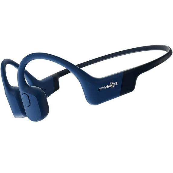 AfterShokz Aeropex - Open Ear Bluetooth Bone Conduction Sports Headphones - Sweat Resistant Wireless Earphones for Workouts and Running with Built in Mic (Eclipse Blue)