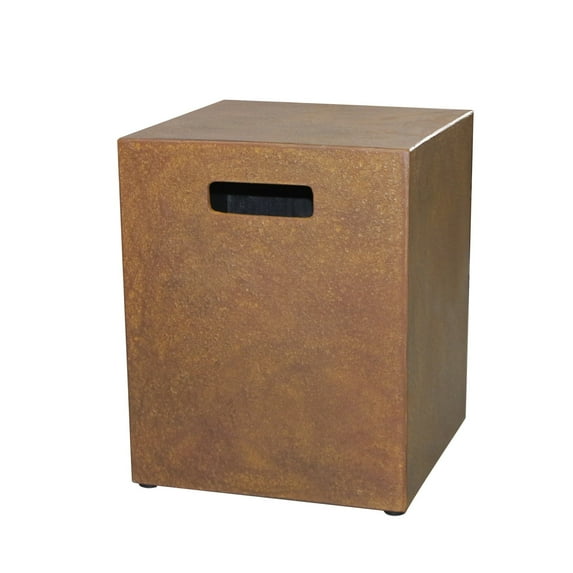 Afterglow 16" Propane Tank Cover Table, Square Tank Container Fits Standard 20 lb Cylinder Bottle Storage Box Hideaway Table, Gas Tank Holder for Outdoor Gas Fire Pits, Rusty Brown