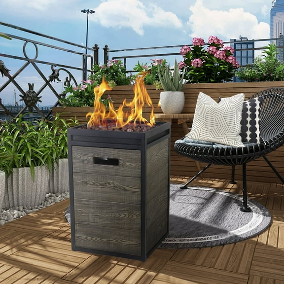 Afterglow 16" Square 40,000 Btu Propane Fire Pit, TerraFab Side Plate w Steel Frame Perfect for Outdoor Patio Garden, Weather Resistant Cover and Lava Rocks Included Woodgrain Brown