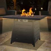 Afterglow 32" Terrafab Top & Metal Base Firepit Internal Gas Tank Kd Square 40000 Btu, Iron Fire Pit Table with Decorative LED Lighting Options