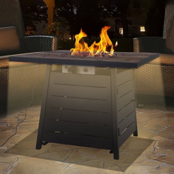Afterglow 32" Terrafab Top & Metal Base Firepit Internal Gas Tank Kd Square 40000 Btu, Iron Fire Pit Table with Decorative LED Lighting Options