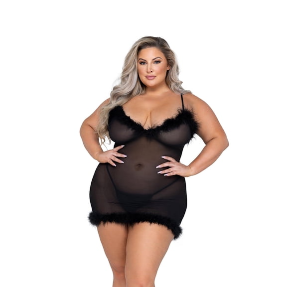 Afterhours Maribou & Mesh Chemise Black 2X