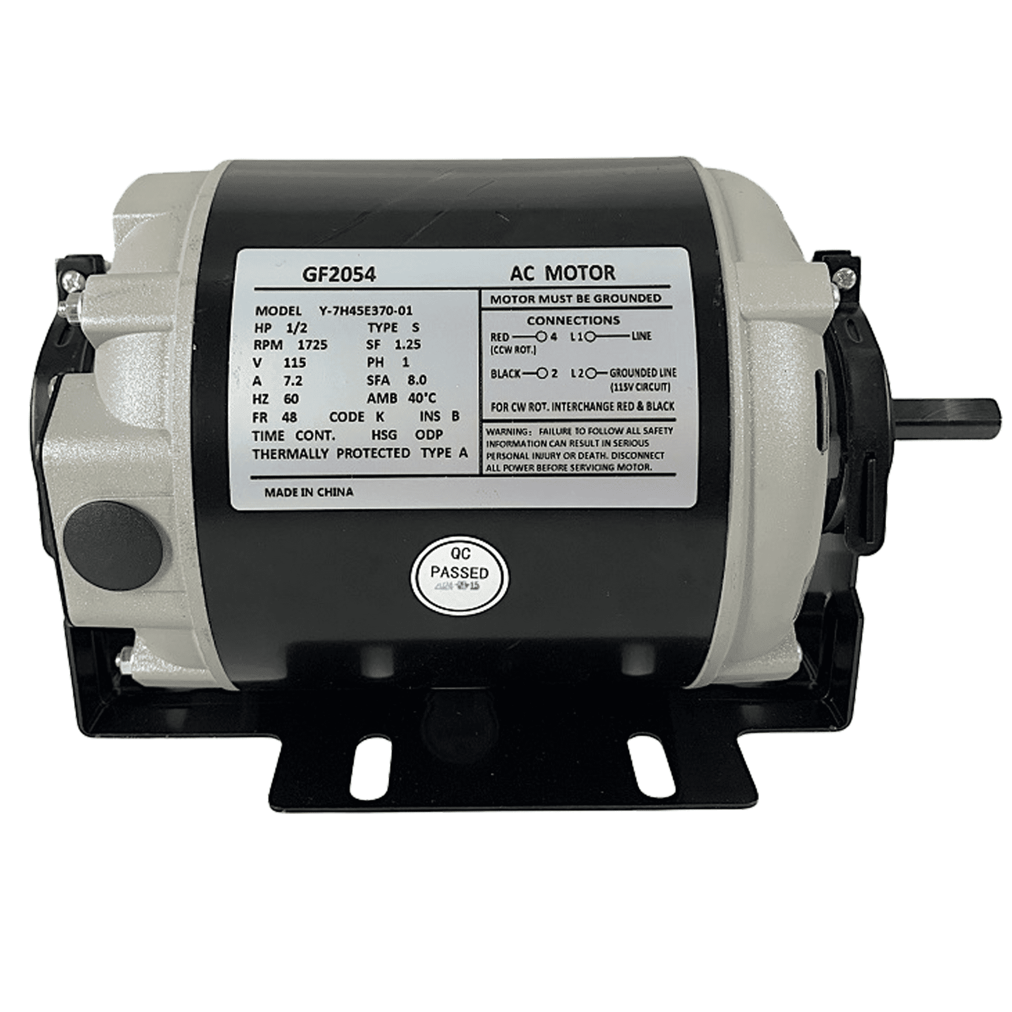 Pellethead GF2054 1/2 HP Belt Drive Motor, Compatible with AO Smith, Packard, Emerson, GE, Baldor & Dayton  115V 1725 RPM, 48 Frame, 2-Year Warranty